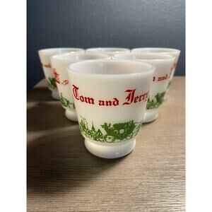 Vintage Hazel Atlas Tom and Jerry Milk Glass Mugs Set of 6